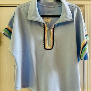 Umgee Sky Blue Top with Colorful Trim